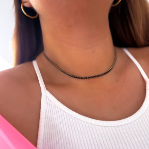 NASZYJNIK CHOKER ZE STALI CHIRURGICZNEJ KRYSZTAŁKI CZARNE