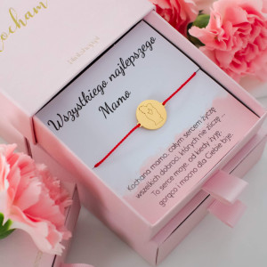 BRANSOLETKA Z GRAWEREM DLA MAMY BABY SHOWER CZERWONY SZNUREK STAL
