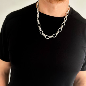 NASZYJNIK MĘSKI STAL SREBRNY GRUBY ŁAŃCUCH SKRĘCANY