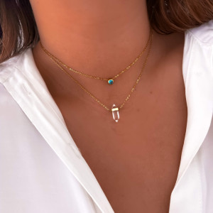 DELIKATNY ZŁOTY CHOKER Z BŁĘKITNYM KRYSZTAŁKIEM STAL CHIRURGICZNA