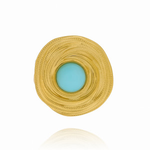 ZŁOTA OBRĄCZKA SYGNET VINTAGE ZE STALI CHIRURGICZNEJ AGAT BŁĘKITNY