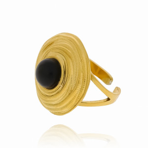 ZŁOTA OBRĄCZKA SYGNET VINTAGE ZE STALI CHIRURGICZNEJ ONYKS