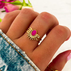 PIERŚCIONEK ZŁOTY ZE STALI CHIRURGICZNEJ KAMIEŃ AGAT RÓŻÓWY