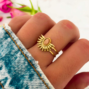 PIERŚCIONEK ZŁOTY ZE STALI CHIRURGICZNEJ KAMIEŃ KWARC RÓŻOWY