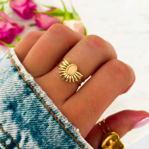 PIERŚCIONEK ZŁOTY ZE STALI CHIRURGICZNEJ KAMIEŃ KRYSZTAŁ GÓRSKI