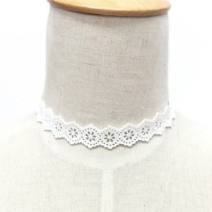 LEATHER CHOKER SKÓRZANY BOHO BIAŁY KORONKA