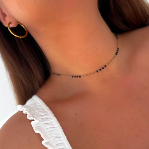 POZŁACANY NASZYJNIK ZE STALI CHIRURGICZNEJ CHOKER ŁĄCZONE CZARNO ZŁOTE KORALIKI