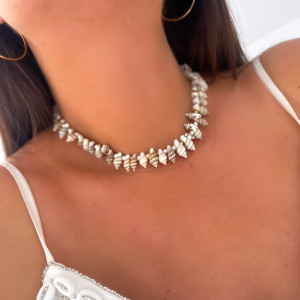 NASZYJNIK CHOKER Z MUSZELKAMI BOHO KULKI STAL CHIRURGICZNA