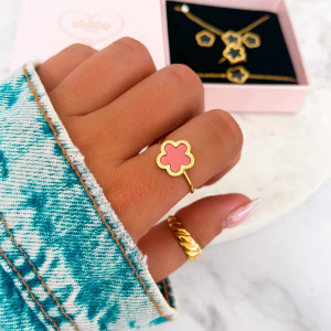 ZŁOTY PIERŚCIONEK ZE STALI CHIRURGICZNEJ RÓŻOWY KWIATEK