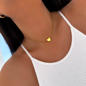ZŁOTY NASZYJNIK CHOKER ZE STALI CHIRURGICZNEJ ŁAŃCUSZEK Z ŻÓŁTYM CERAMICZNYM SERDUSZKIEM