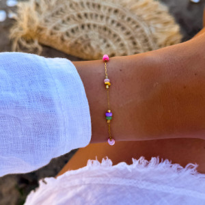 LETNIA BRANSOLETKA MIX KOLOROWYCH KAMIENI NATURALNYCH BOHO