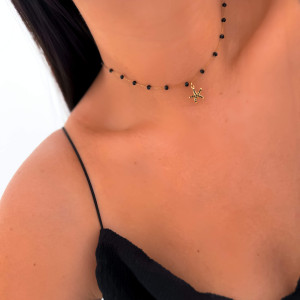 CZARNY NASZYJNIK CHOKER KORALIKI Z ROZGWIAZDĄ WYSADZANĄ KRYSZTAŁKAMI
