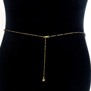 POZŁACANY ŁAŃCUSZEK ZE STALI CHIRURGICZNEJ BODY CHAIN BELLY CHAIN NA BRZUCH CZARNE KORALIKI GWIAZDKA
