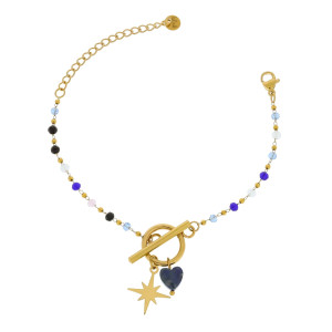 BRANSOLETKA Z KAMIENIEM NATURALNYM LAPIS LAZULI STAL CHIRURGICZNA POZŁACANA 316L