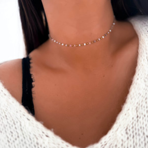 MINIMALISTYCZNY CHOKER POZŁACANY Z FASETOWANYMI KORALIKAMI BEŻOWY STAL CHIRURGICZNA 316L