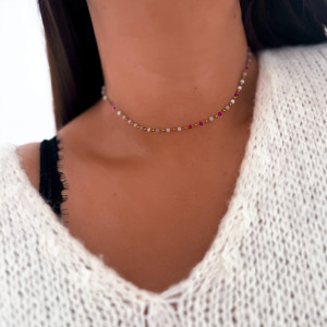 CHOKER POZŁACANY Z KOLOROWYMI PEREŁKAMI – BIŻUTERIA RĘCZNIE ROBIONA