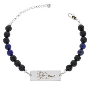 ELEGANCKA MĘSKA BRANSOLETKA Z LAWY WULKANICZNEJ I LAPIS LAZULI ZE STALI CHIRURGICZNEJ Z GRAWEREM