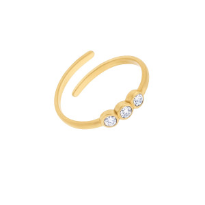 ZŁOTY PIERŚCIONEK Z TRZEMA CYRKONIAMI POZŁACANA STAL 316L ELEGANCKA BIŻUTERIA DAMSKA