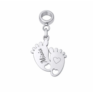 CHARMS DO BRANSOLETKI MODUŁOWEJ "MY STORY" STÓPKI DZIECKA Z GRAWEREM IMIENIA SREBRNE