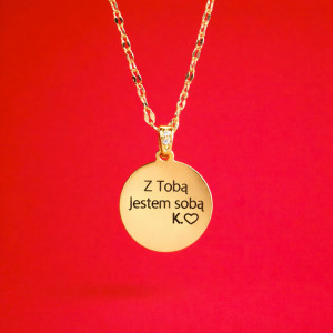 ZŁOTY NASZYJNIK Z DWUSTRONNYM GRAWEREM PERSONALIZOWANY MEDALIK Z NAPISEM DLA NIEJ