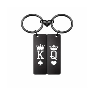 KOMPLET BRELOKÓW DLA PARY KOLOR CZARNY KING & QUEEN MAGNETYCZNE SERCE