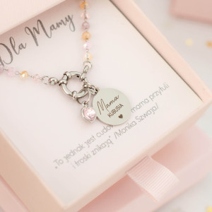 NASZYJNIK PERSONALIZOWANY DLA MAMY Z GRAWEREM IMIĘ DZIECKA PREZENT SERCE