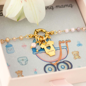 BRANSOLETKA PERSONALIZOWANA ŚPIOSZKI Z GRAWEREM PREZENT DLA MAMY NA BABY SHOWER KAMIENIE NATURALNE