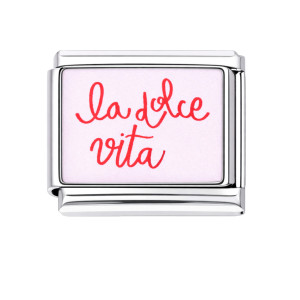 CHARMS MODUŁ OGNIWKO DO BRANSOLETKI MODUŁOWEJ SREBRNY, NAPIS "LA DOLCE VITA"