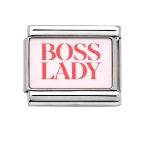CHARMS MODUŁ OGNIWKO DO BRANSOLETKI MODUŁOWEJ SREBRNY, NAPIS "BOSS LADY"