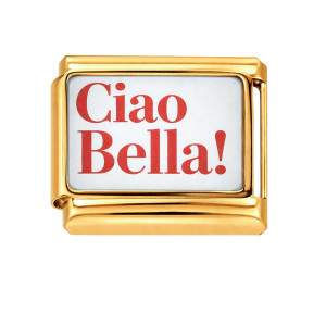 CHARMS MODUŁ OGNIWKO DO BRANSOLETKI MODUŁOWEJ ZŁOTY, NAPIS "CIAO BELLA"