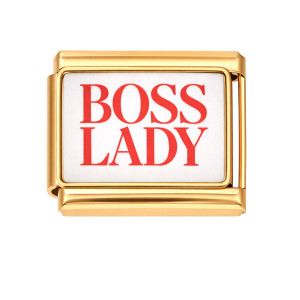CHARMS MODUŁ OGNIWKO DO BRANSOLETKI MODUŁOWEJ ZŁOTY, NAPIS "BOSS LADY"