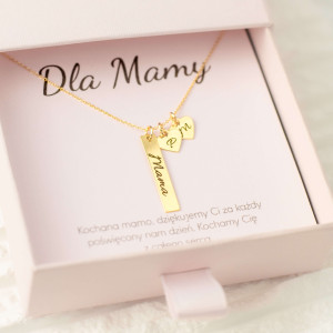 NASZYJNIK MAMA Z PIONOWĄ ZAWIESZKĄ I SERCAMI Z INICJAŁAMI DZIECI SREBRO 925 PERSONALIZOWANY PREZENT DLA MAMY