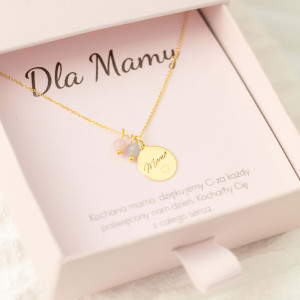 NASZYJNIK DLA MAMY MAMA Z GRAWEREM IMION DZIECI SREBRO 925 Z KAMIENIAMI KWARC I AKWAMARYN PERSONALIZOWANY PREZENT