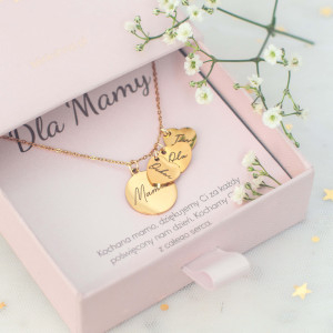 NASZYJNIK DLA MAMY Z SERDUSZKAMI I IMIONAMI DZIECI PERSONALIZOWANY PREZENT DLA MAMY POZŁACANA STAL