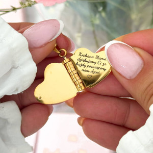 NASZYJNIK DLA MAMY SERCE ZŁOTY ZAMYKANY SEKRETNIK KSIĄŻKA Z KRYSZTAŁKIEM PERSONALIZOWANY PREZENT DLA MAMY