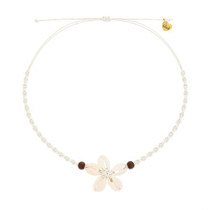 NASZYJNIK Z MUSZELEK NA LATO BOHO CHOKER PLAŻOWY PLECIONY SZNUREK BIAŁY