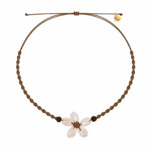 NASZYJNIK Z MUSZELEK NA LATO BOHO CHOKER PLAŻOWY PLECIONY SZNUREK BRĄZOWY