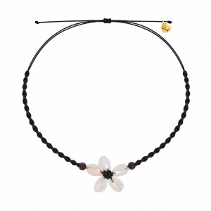 NASZYJNIK Z MUSZELEK NA LATO BOHO CHOKER PLAŻOWY PLECIONY SZNUREK CZARNY