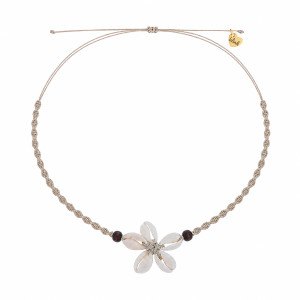 NASZYJNIK Z MUSZELEK NA LATO BOHO CHOKER PLAŻOWY PLECIONY SZNUREK BEŻOWY