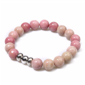 BRANSOLETKA KORALIKI RÓŻOWA SREBRNE DETALE