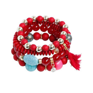 BRANSOLETKI SUMMER BOHO CZERWONE CHWOST