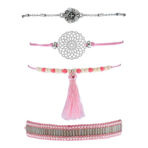 BRANSOLETKI SUMMER BOHO RÓŻOWE CHWOST KORALIKI AŻUROWA