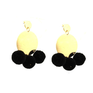 KOLCZYKI CZARNE POMPONY BLASZKI BOHO