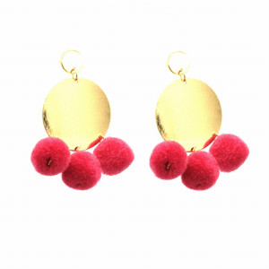 KOLCZYKI RÓŻOWE POMPONY BLASZKI BOHO