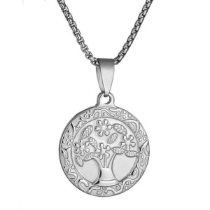 SREBRNY MEDALION STAL DRZEWO BOHO