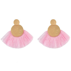 KOLCZYKI FRĘDZLE PUDROWY RÓŻ ZŁOTE BLASZKI