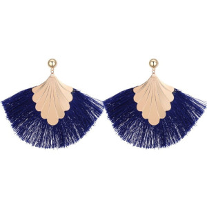 KOLCZYKI GRANATOWE FRĘDZLE ZŁOTY LIŚĆ BIG