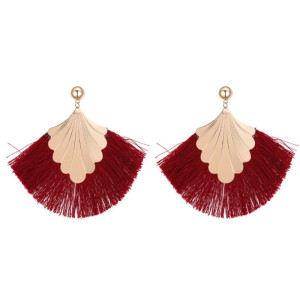 KOLCZYKI BORDOWE FRĘDZLE ZŁOTY LIŚĆ BIG