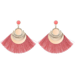 KOLCZYKI RÓŻOWE FRĘDZLE ZŁOTE BLASZKI BOHO