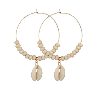 KOLCZYKI KOŁA BIAŁE KORALIKI MUSZELKA